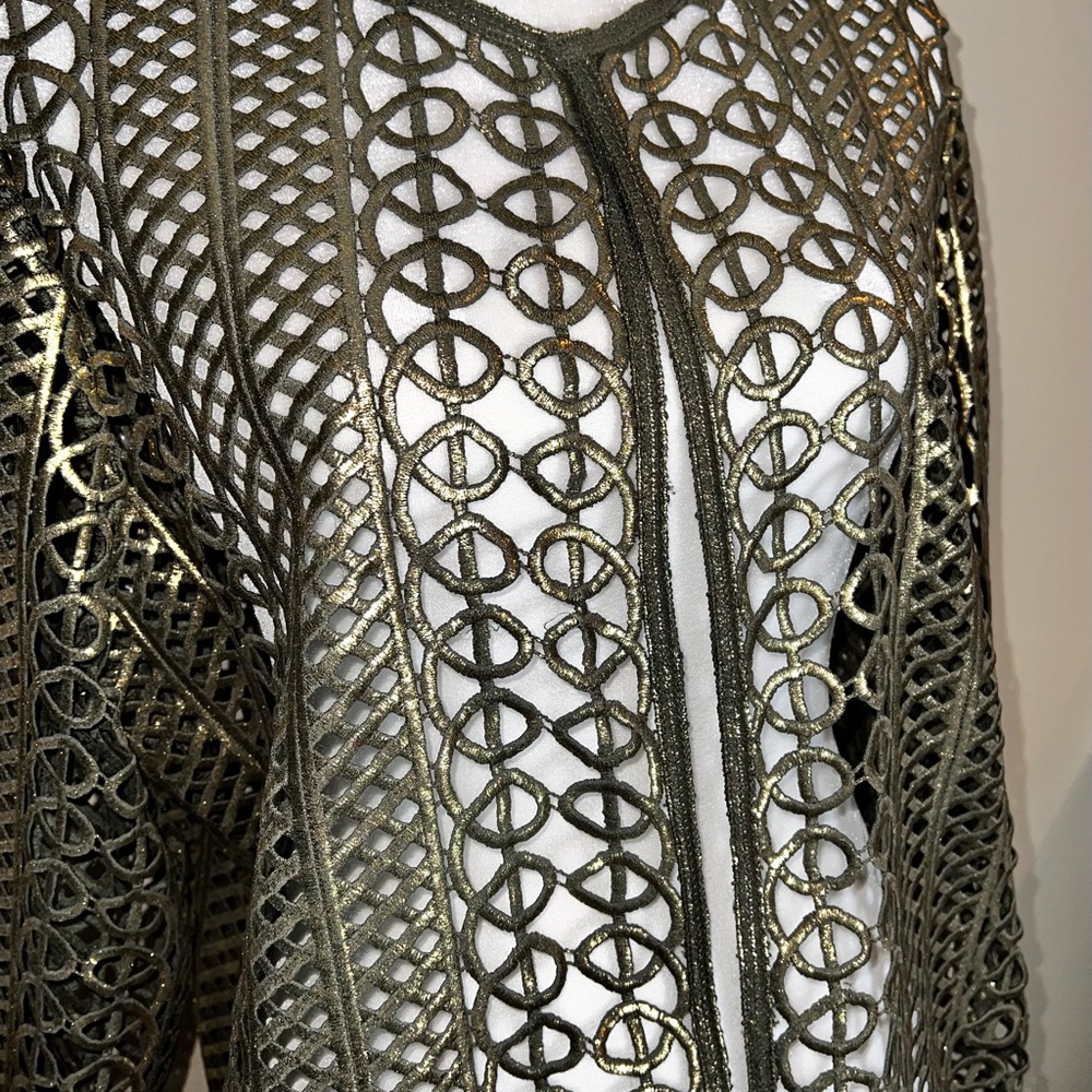 CHICOS Travelers Antiqued Gold Foldable “Lace” Jacket Coat! So UNIQUE! Chico’s 3 - Picture 9 of 13